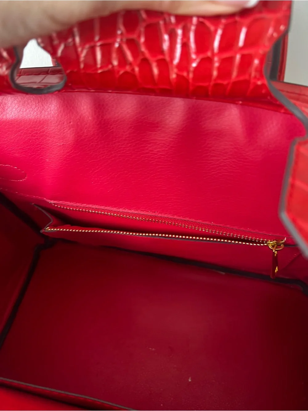 Red Croc-Embossed Structured Top-Handle Bag
